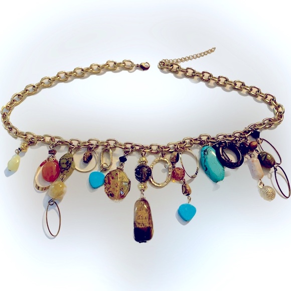 Women’s Statement Necklace Gold-tone Colorful Party Date Night Church Office - Picture 1 of 12